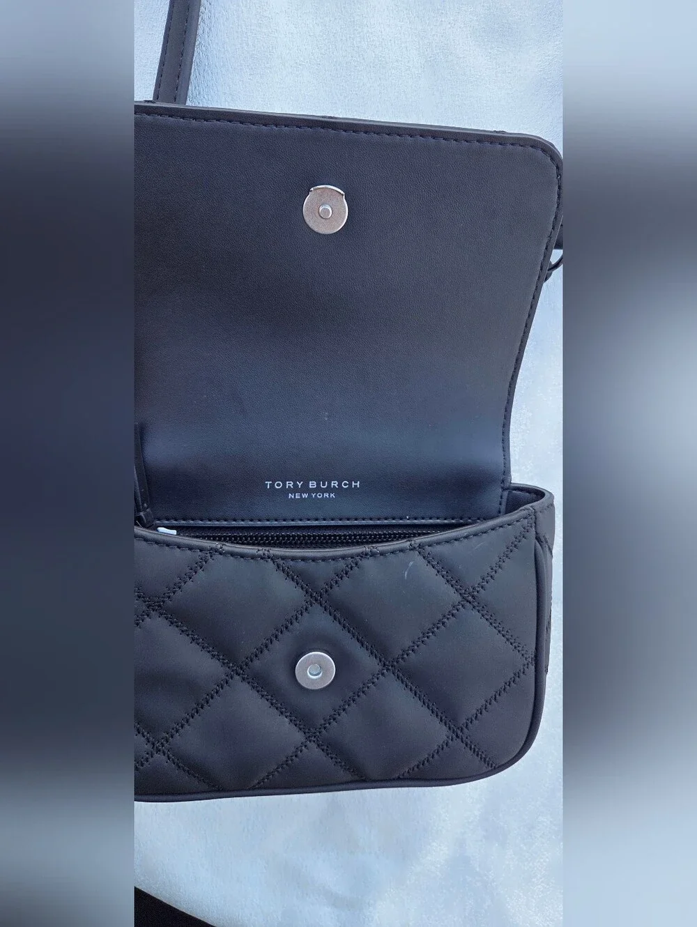 Tory Burch Black Quilted Logo Crossbody Bag
